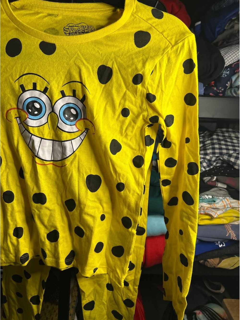 SpongeBob SquarePants Kids Pajama Set Size 140 Yellow with Black Spots
